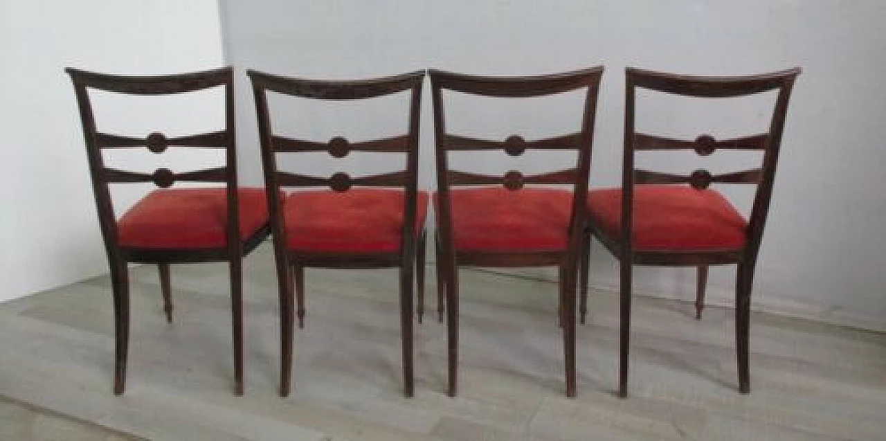 4 Sedie in stile Luigi XVI con seduta in velluto rosso, anni '60 8