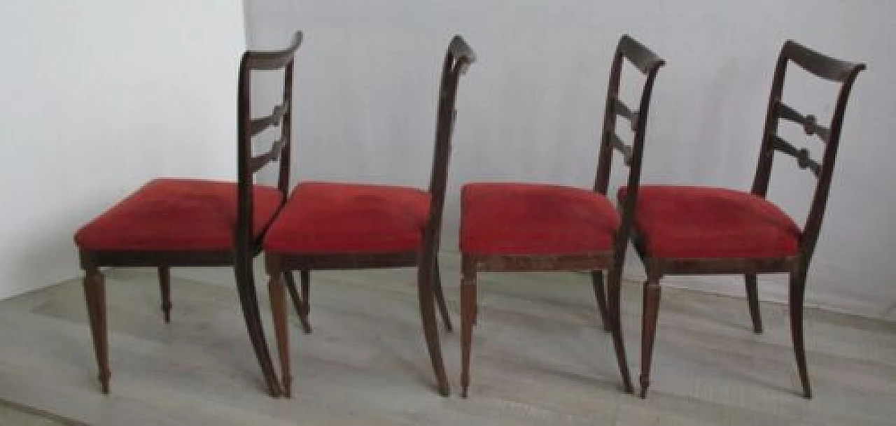 4 Sedie in stile Luigi XVI con seduta in velluto rosso, anni '60 9