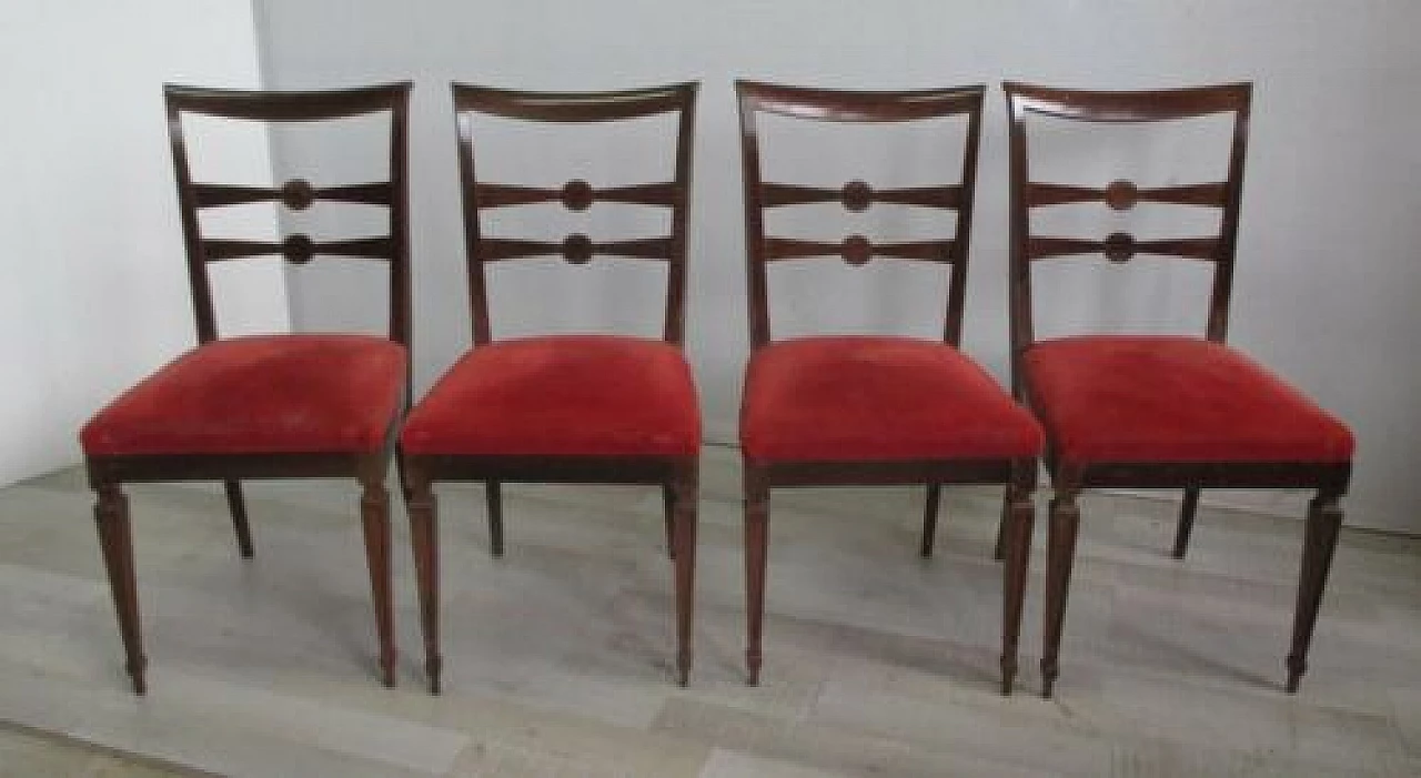 4 Sedie in stile Luigi XVI con seduta in velluto rosso, anni '60 10