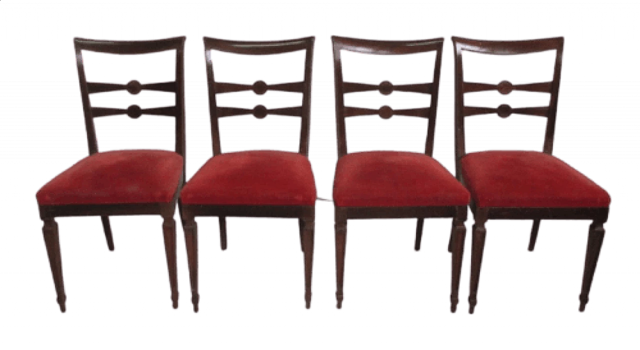 4 Sedie in stile Luigi XVI con seduta in velluto rosso, anni '60 11