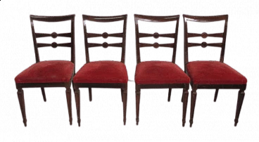 4 Chairs in Louis XVI style with red velvet seat, 1960s