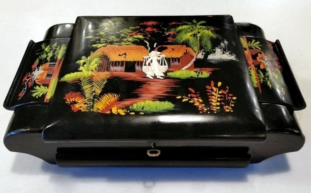 Hand-painted vanity box with mirror, 1950s 3