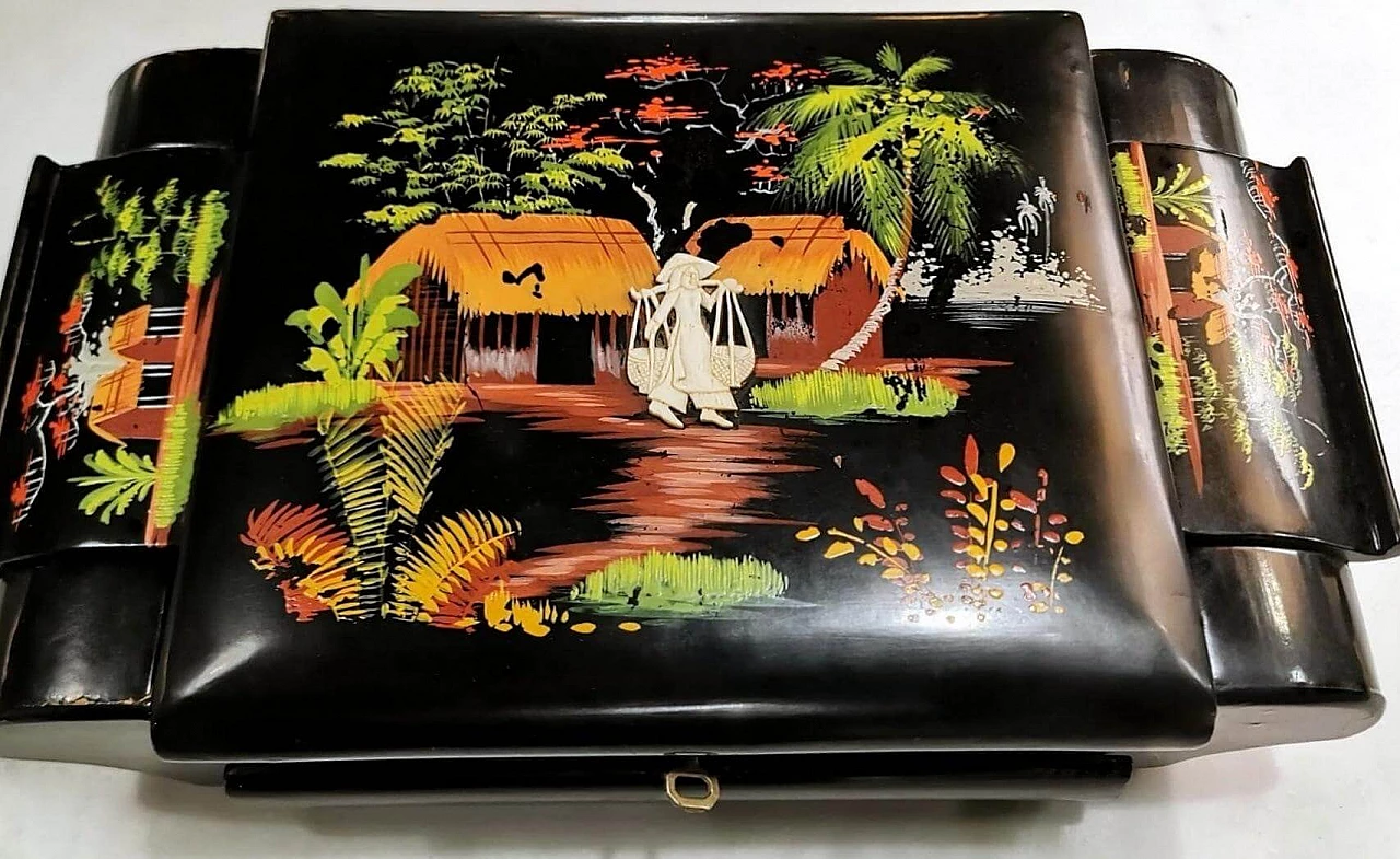 Hand-painted vanity box with mirror, 1950s 4