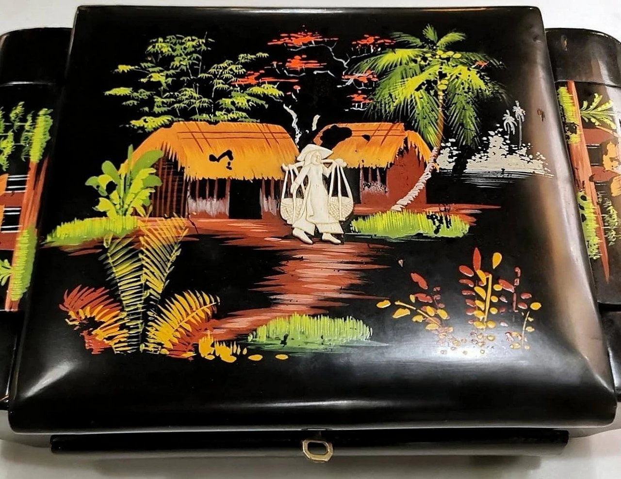 Hand-painted vanity box with mirror, 1950s 5