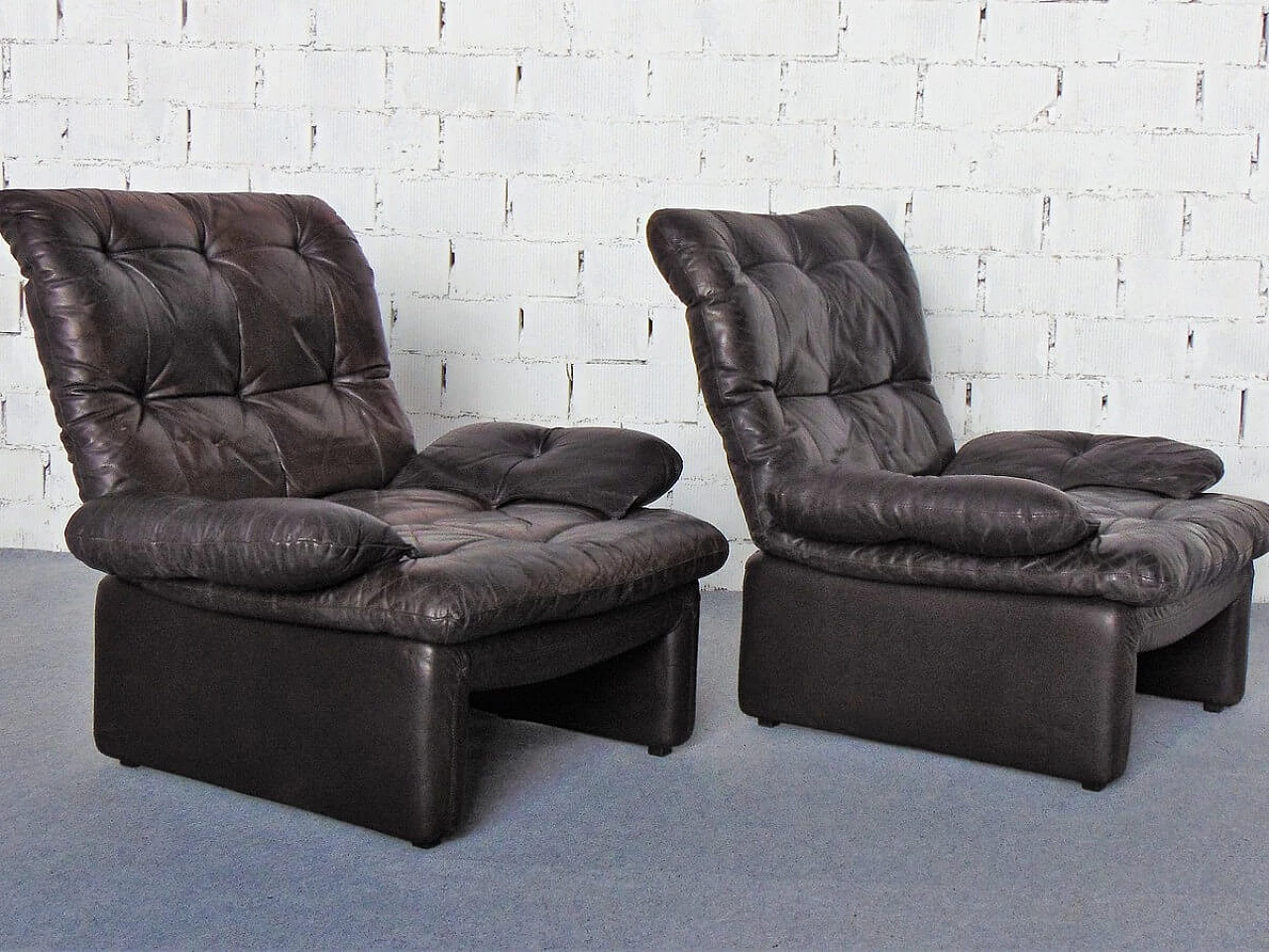 Pair of leather armchairs, 1970s 1
