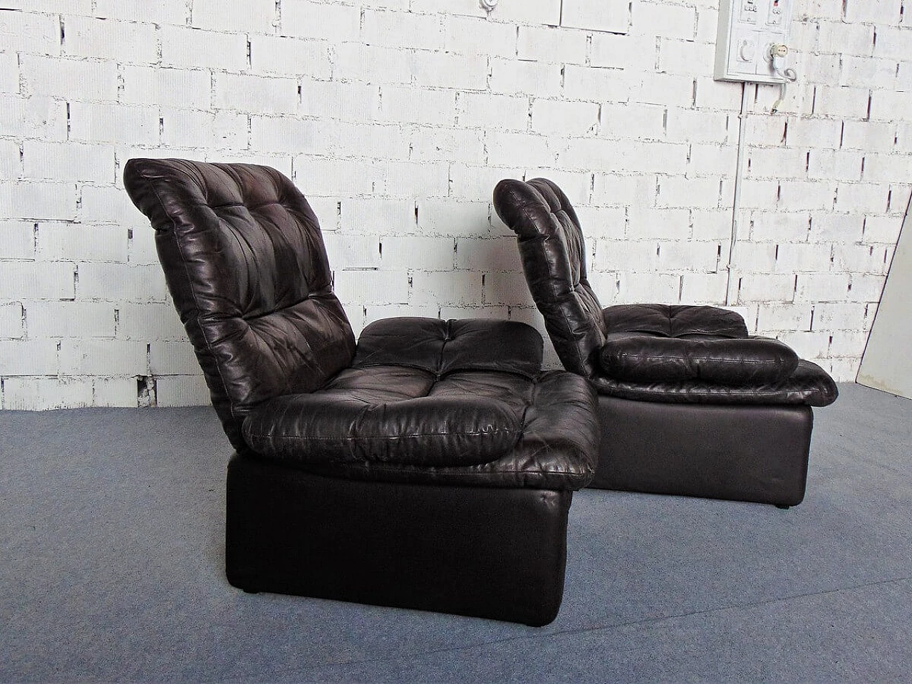 Pair of leather armchairs, 1970s 2