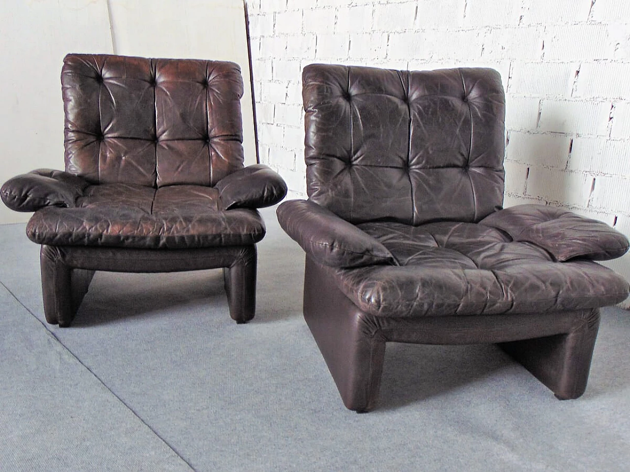 Pair of leather armchairs, 1970s 5