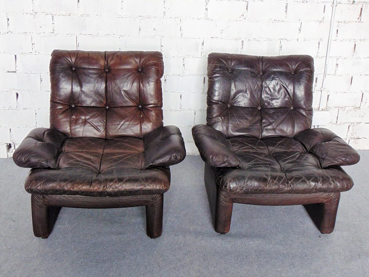Pair of leather armchairs, 1970s 13