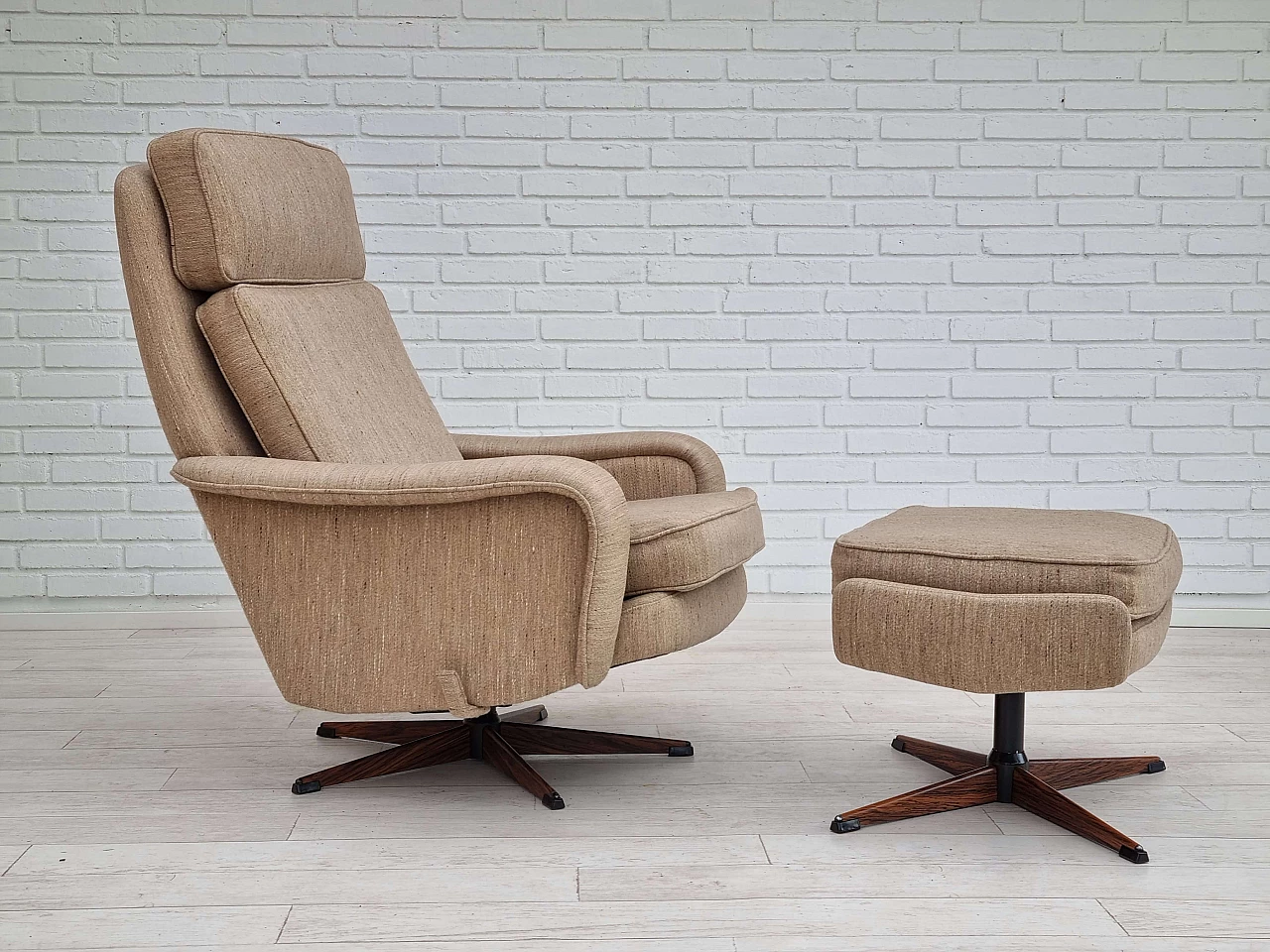 Swivel armchair with wool footstool, 1970s 1
