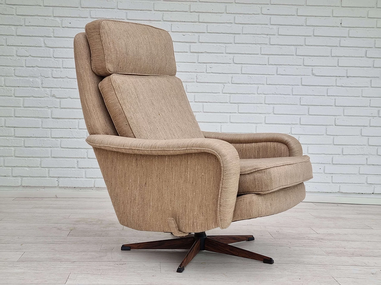 Swivel armchair with wool footstool, 1970s 2