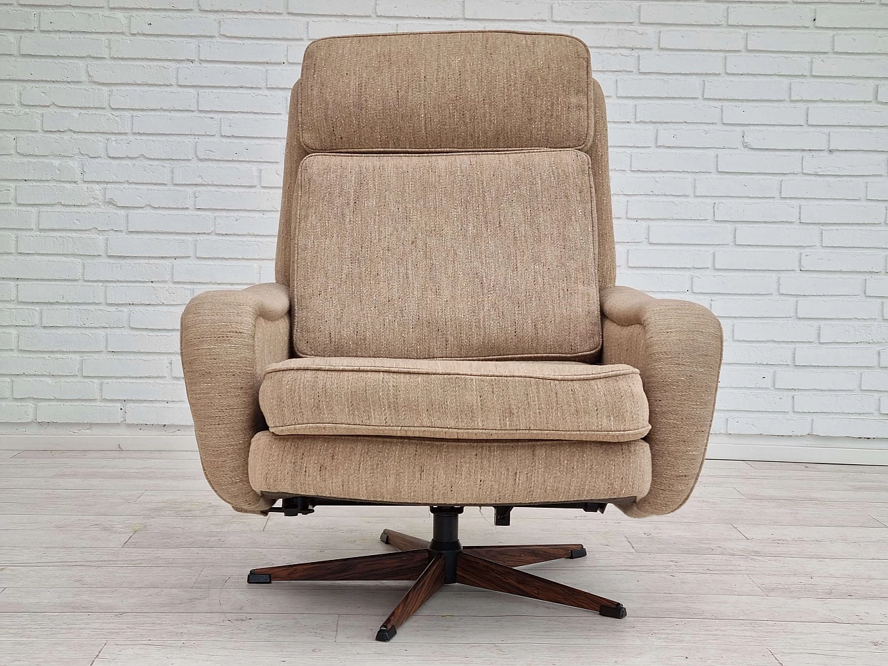 Swivel armchair with wool footstool, 1970s 6