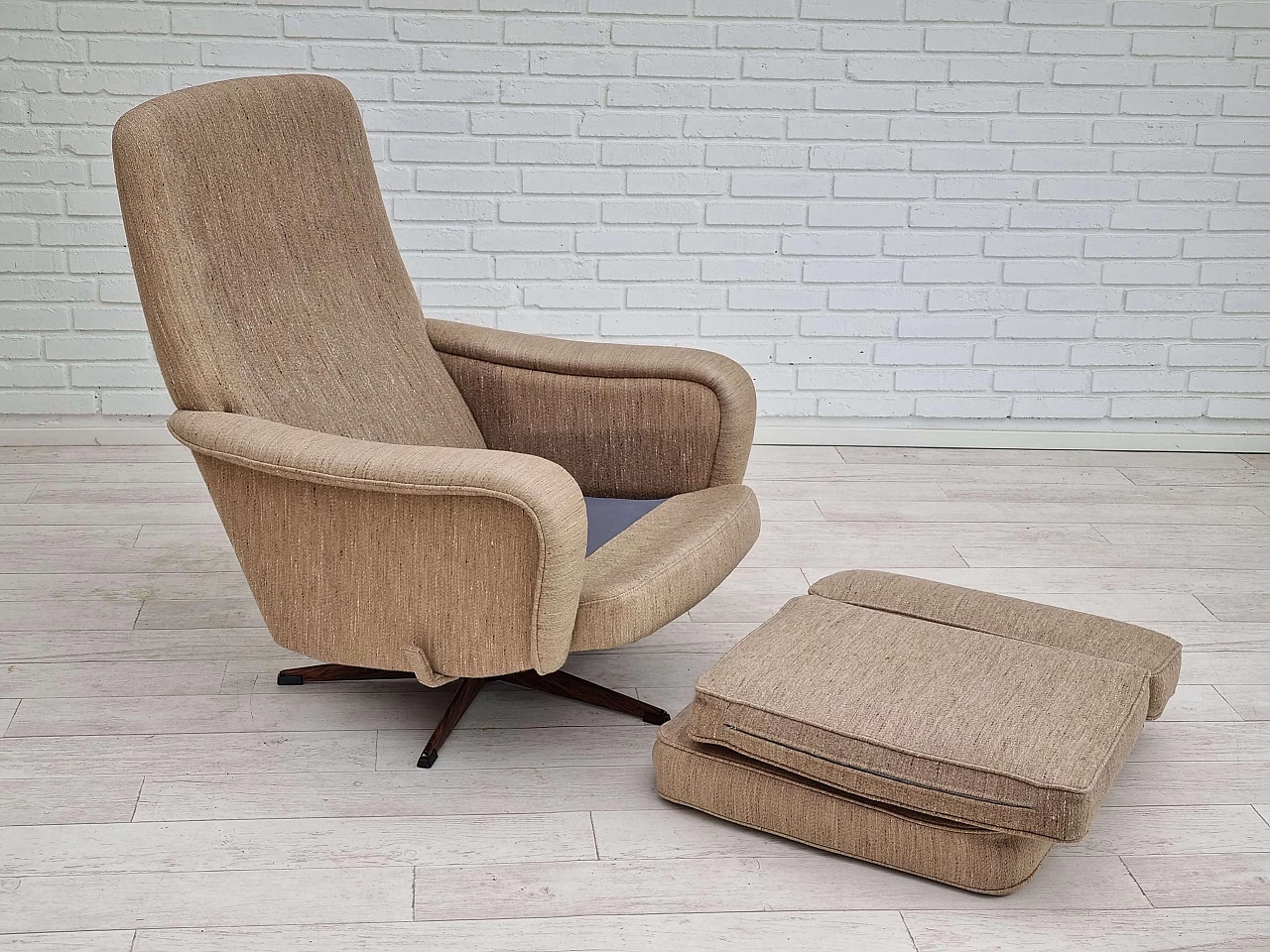 Swivel armchair with wool footstool, 1970s 13