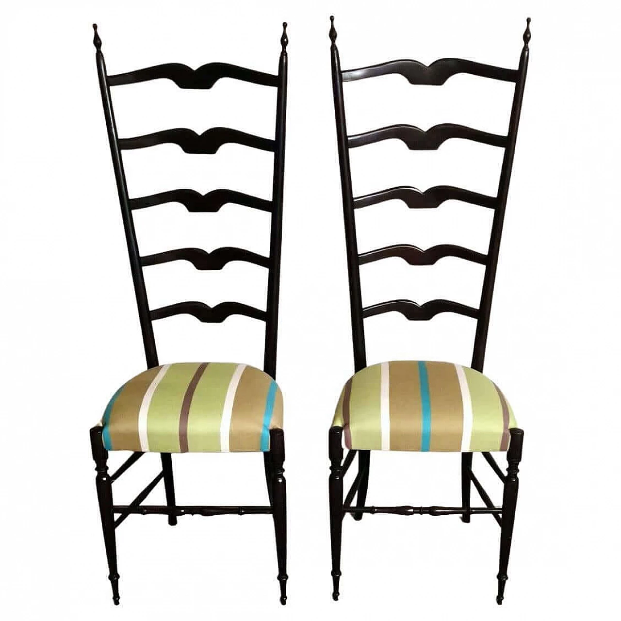 Coppia di sedie Chiavari in stile Paolo Buffa con schienale alto, anni '50 1