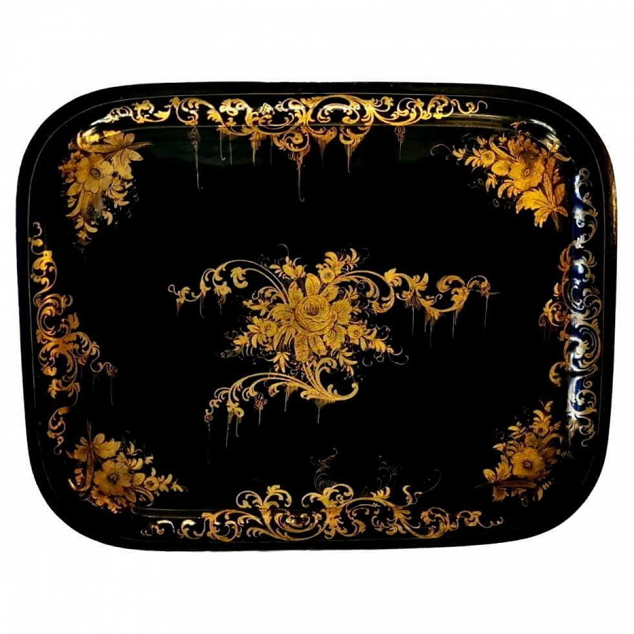 Hand-painted metal tray Napoleon III style, 19th century 1