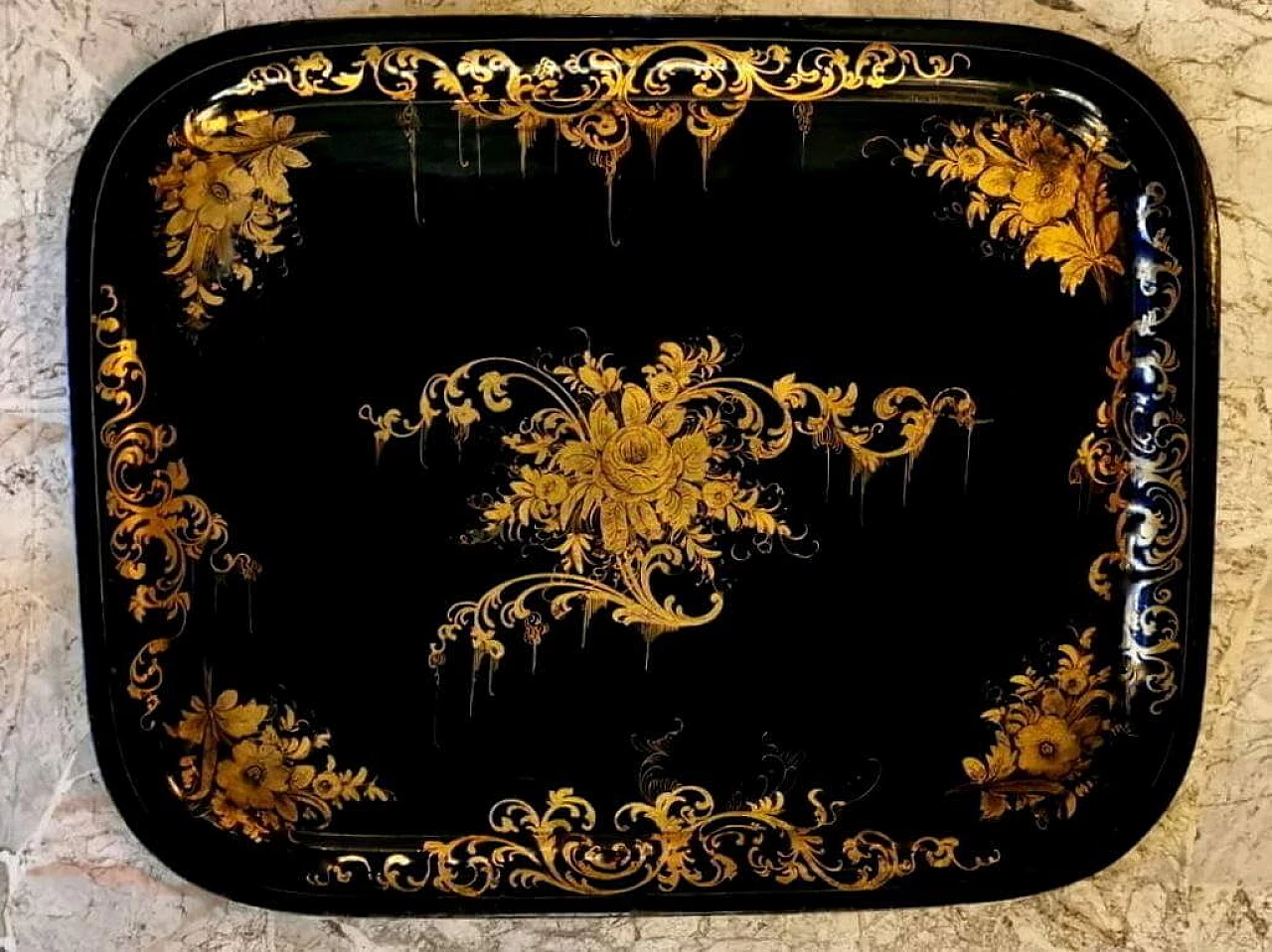 Hand-painted metal tray Napoleon III style, 19th century 2