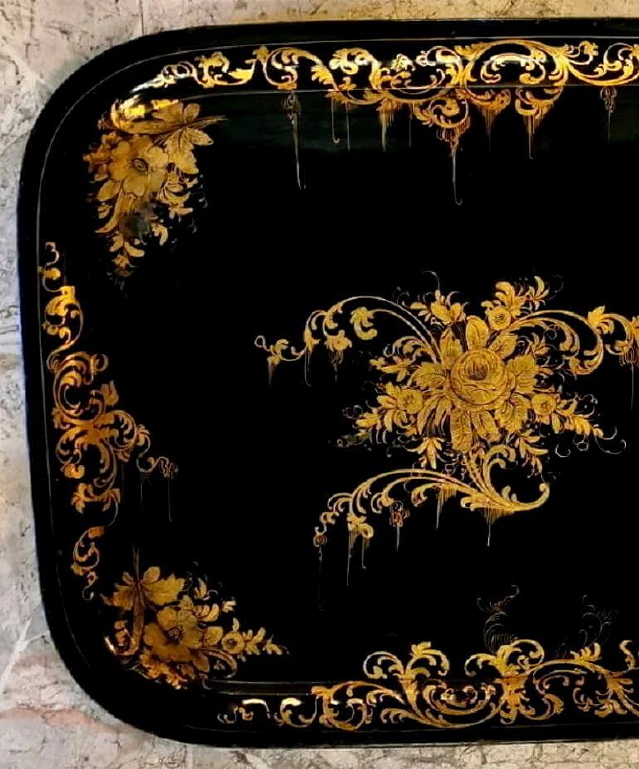 Hand-painted metal tray Napoleon III style, 19th century 3