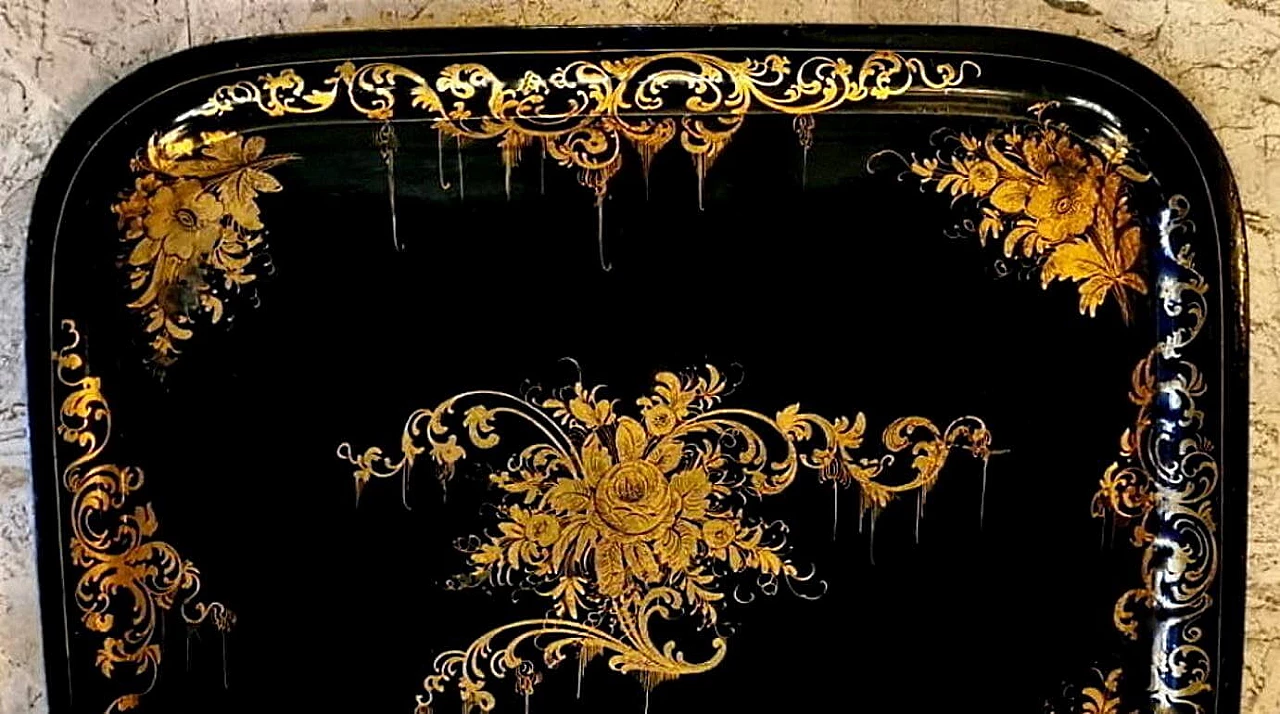 Hand-painted metal tray Napoleon III style, 19th century 5