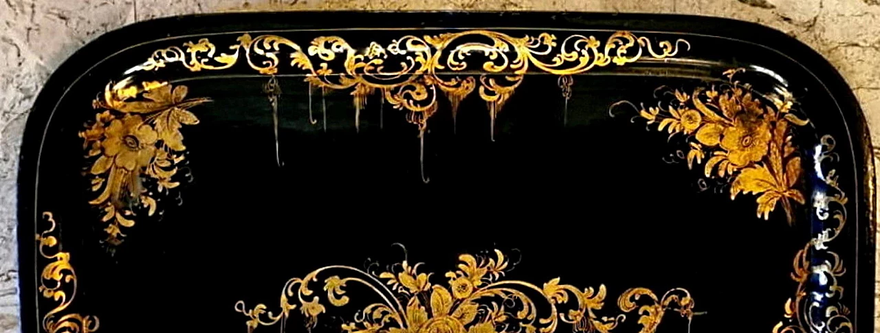 Hand-painted metal tray Napoleon III style, 19th century 7