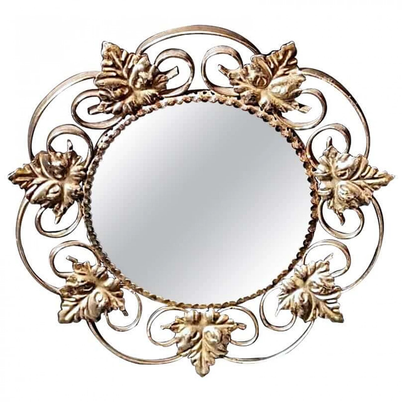Gilded metal mirror with vine leaves, 1950s 1
