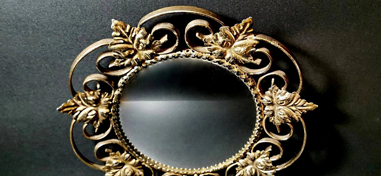 Gilded metal mirror with vine leaves, 1950s 8