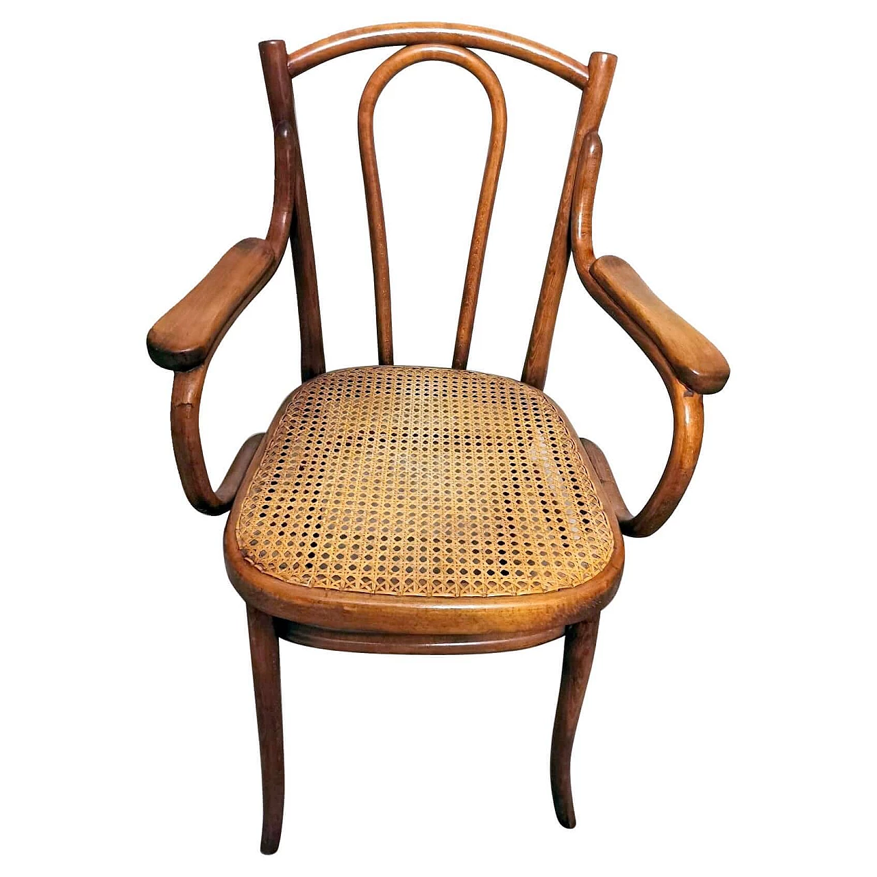 Poltrona 56 in faggio curvato e paglia di Vienna di Thonet, inizio '900 1