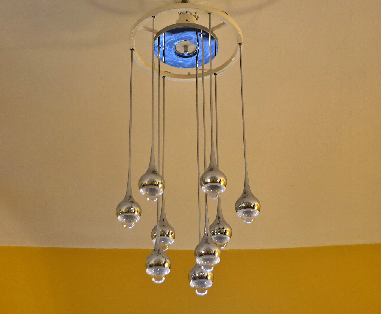 Chromed metal chandelier by Angelo Brotto for Esperia, 1970s 1