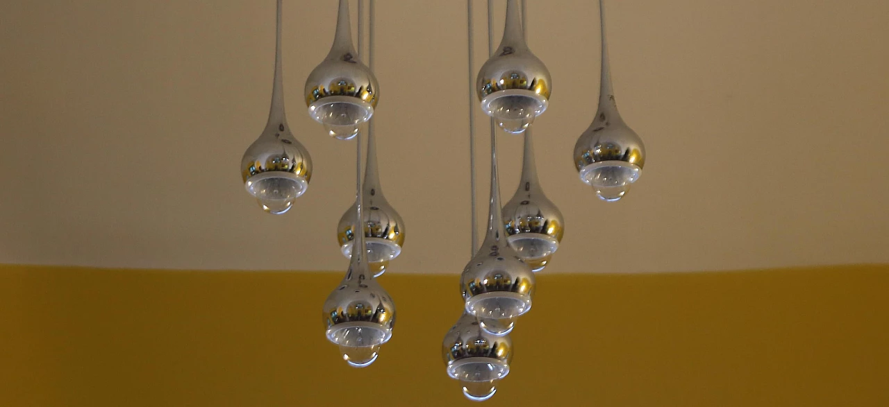Chromed metal chandelier by Angelo Brotto for Esperia, 1970s 3