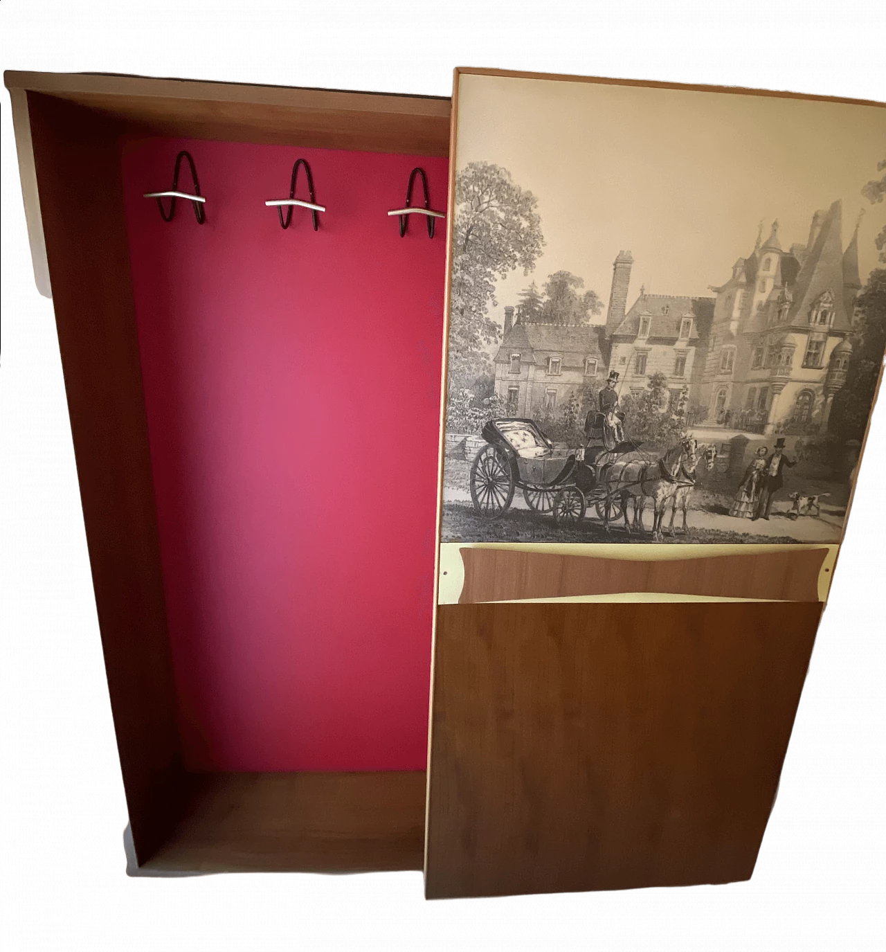 Appendiabiti con pannello scorrevole con stampa originale, anni '60 12