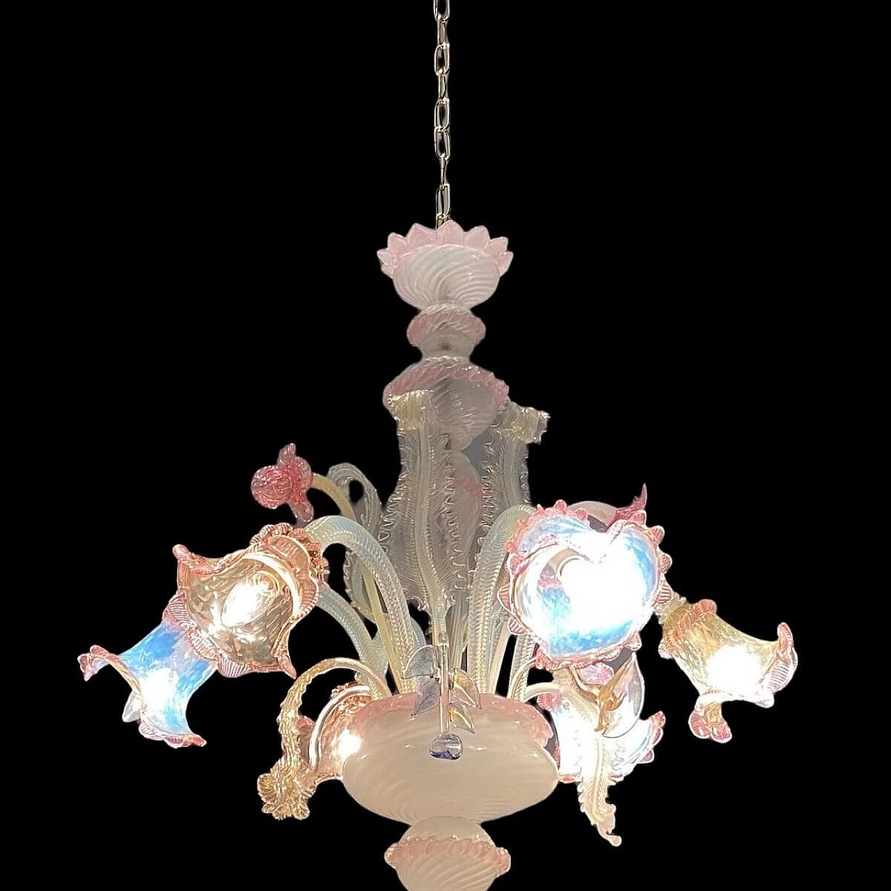 Lampadario decorato con fiori in vetro di Murano, anni '60 2