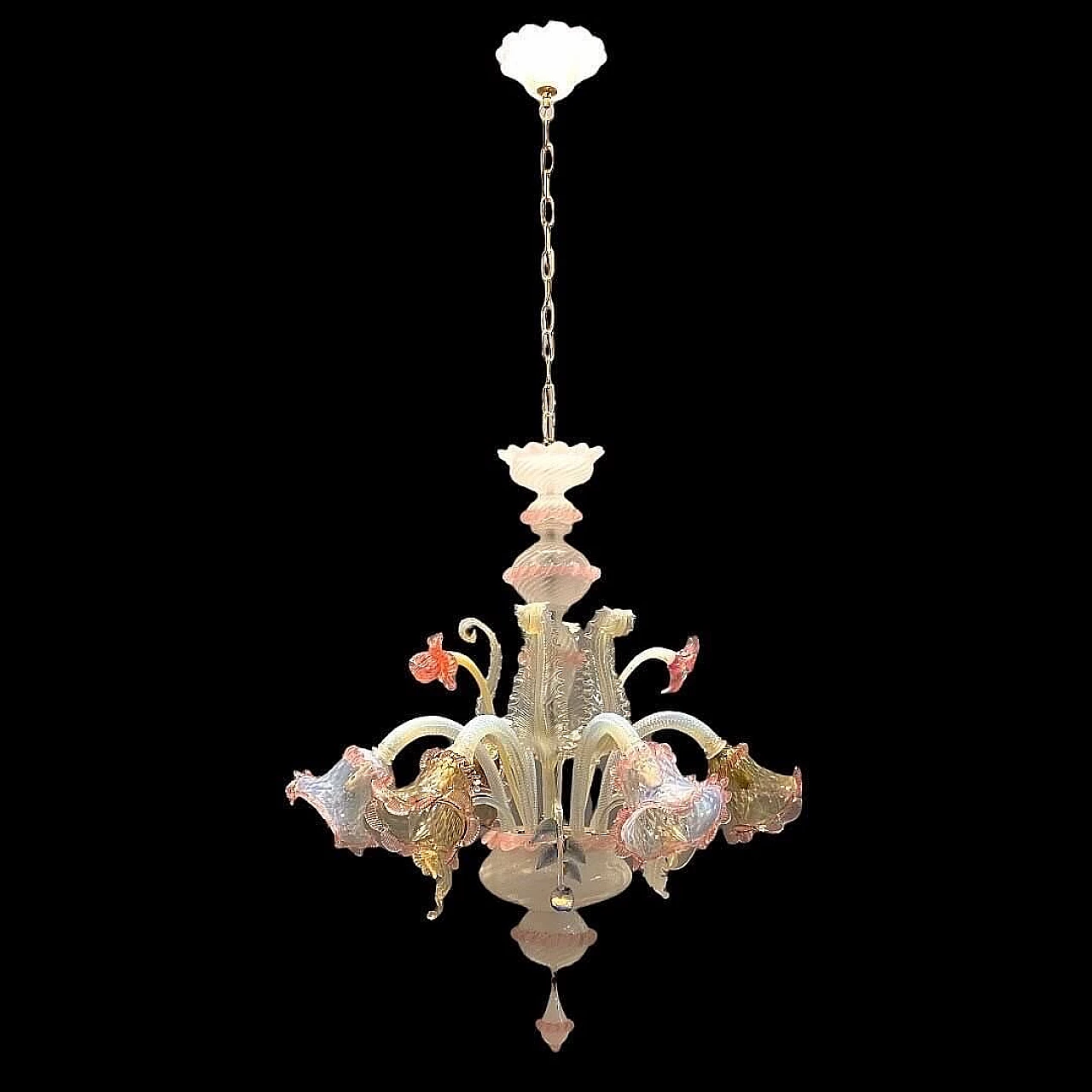 Lampadario decorato con fiori in vetro di Murano, anni '60 6