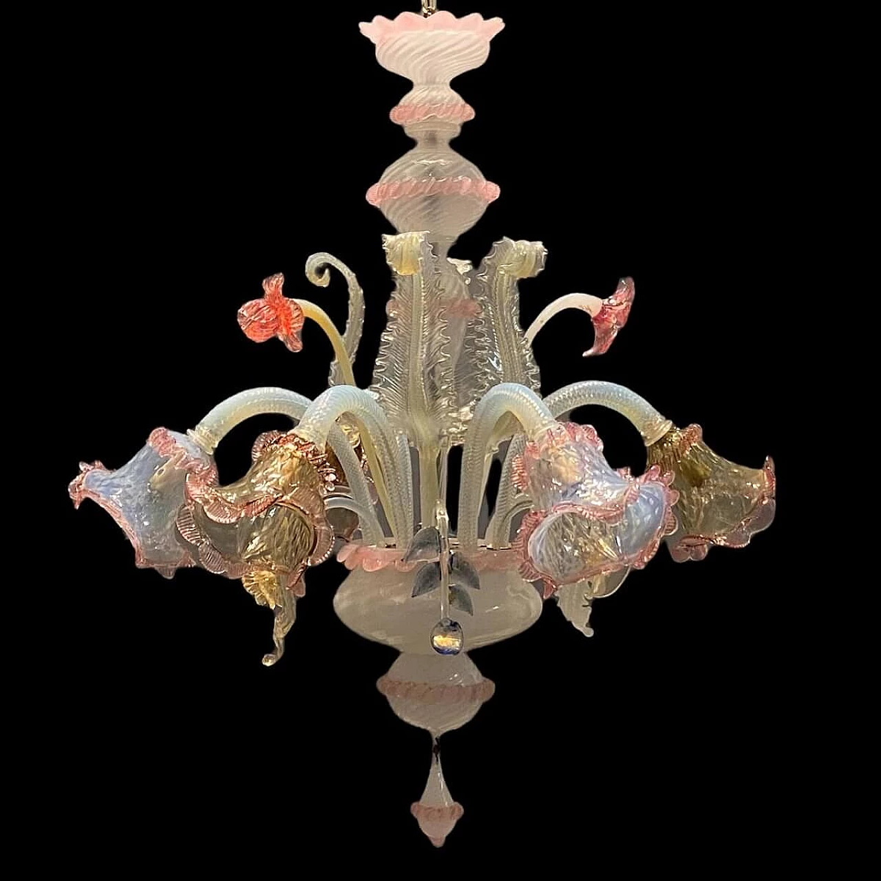 Lampadario decorato con fiori in vetro di Murano, anni '60 8