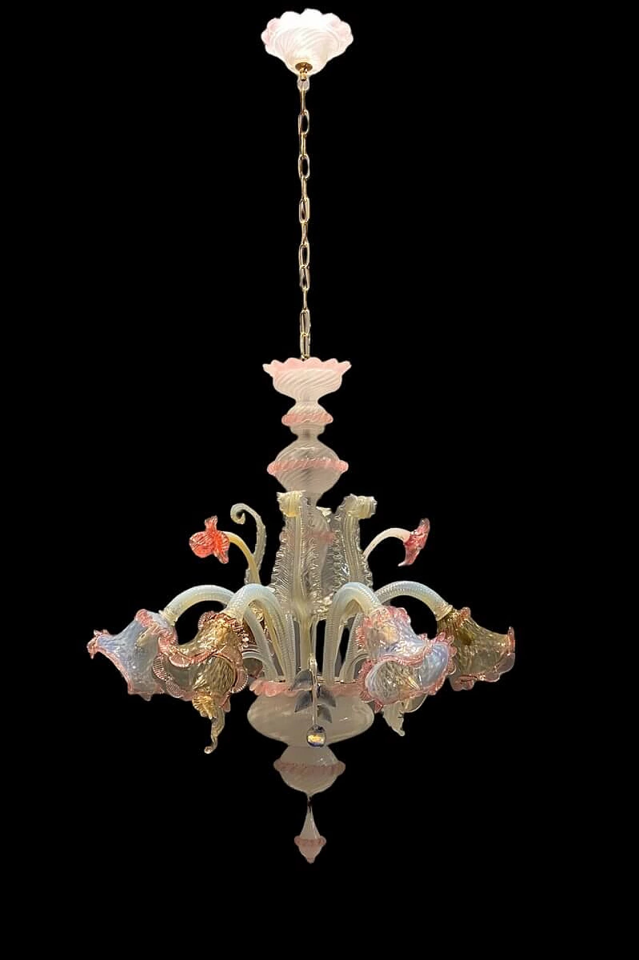 Lampadario decorato con fiori in vetro di Murano, anni '60 9