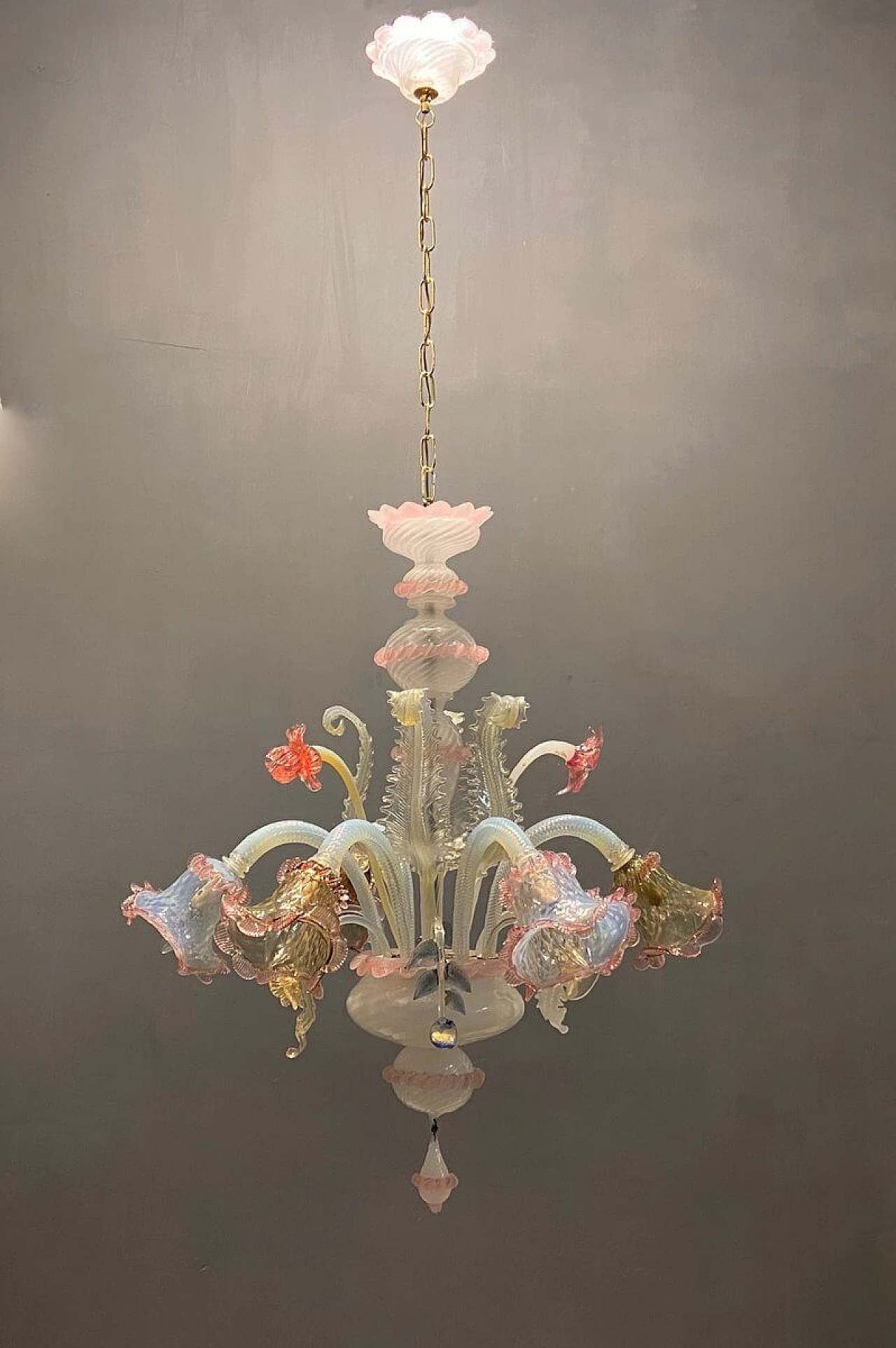 Lampadario decorato con fiori in vetro di Murano, anni '60 11
