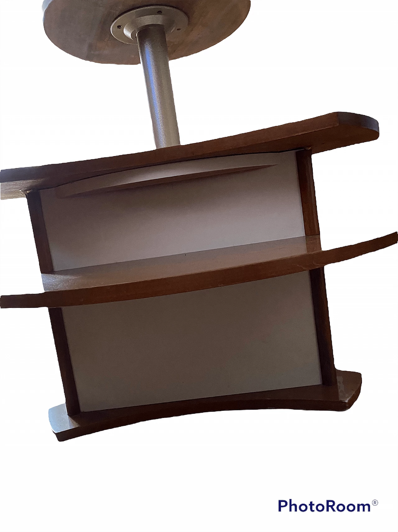 Tavolino in legno con portabottiglie a scomparsa, anni '70 5