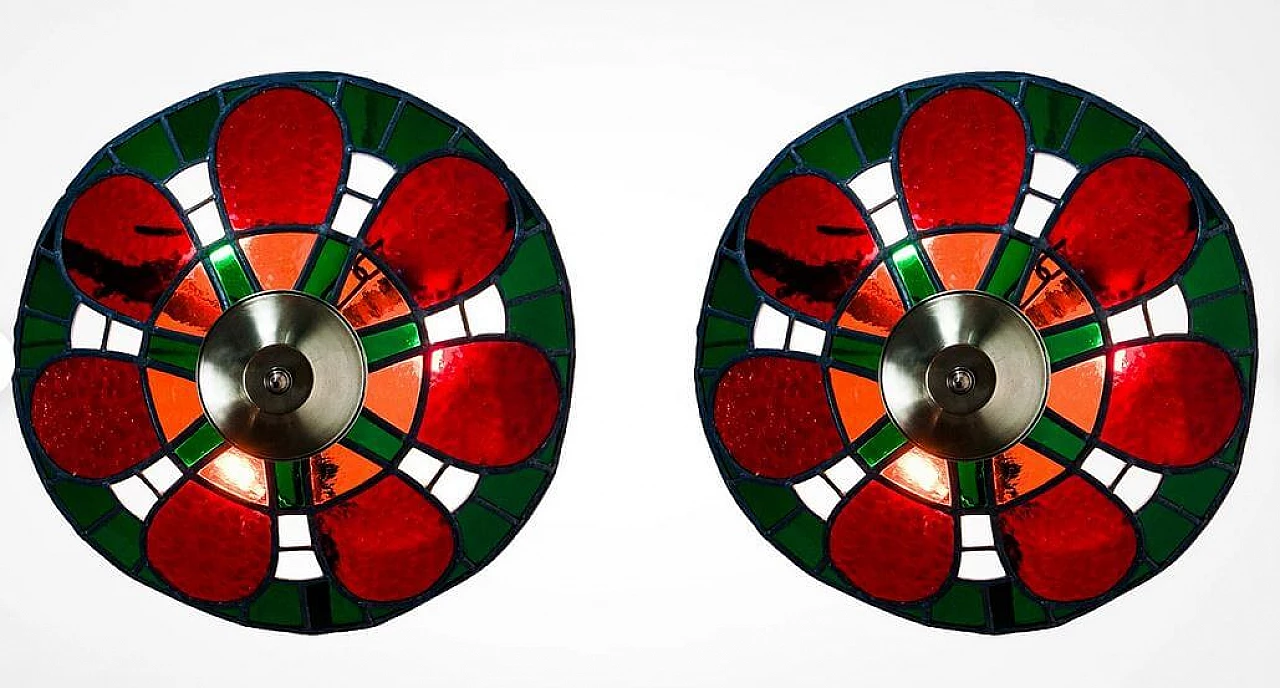 Pair of Tiffany stained glass chandeliers, 1930s 3
