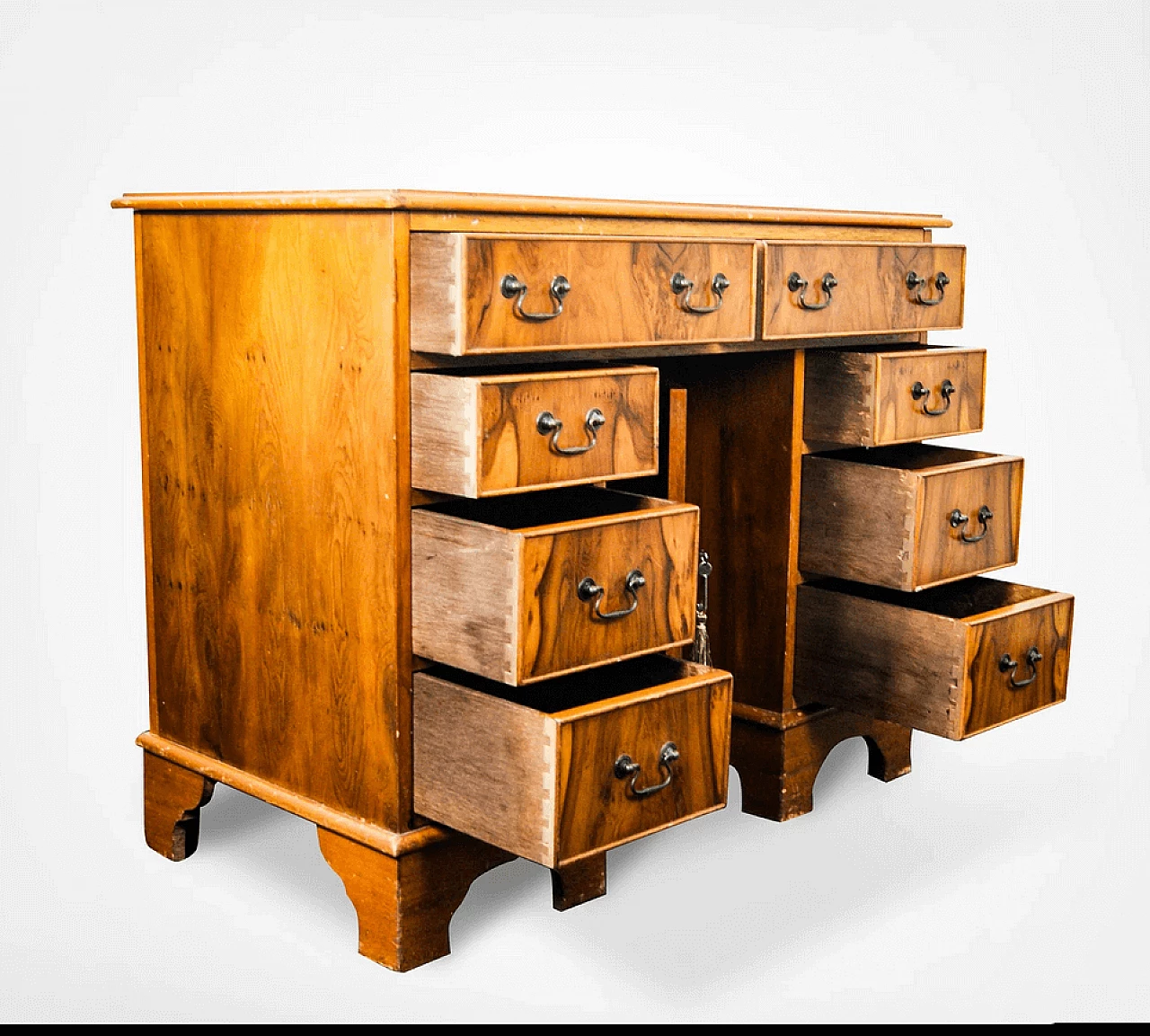 Wooden writing desk with leather top, 20th century 5