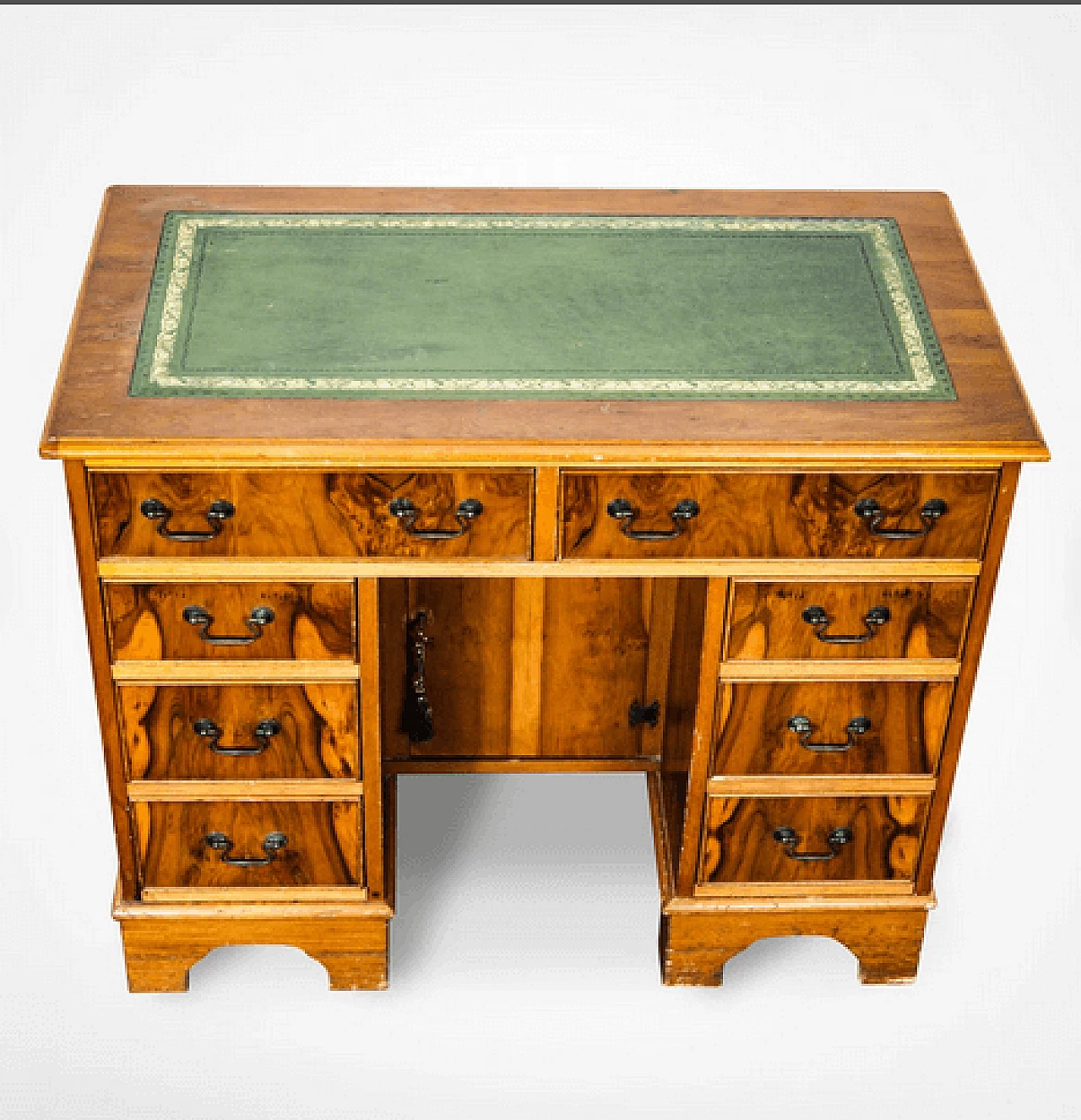 Wooden writing desk with leather top, 20th century 8
