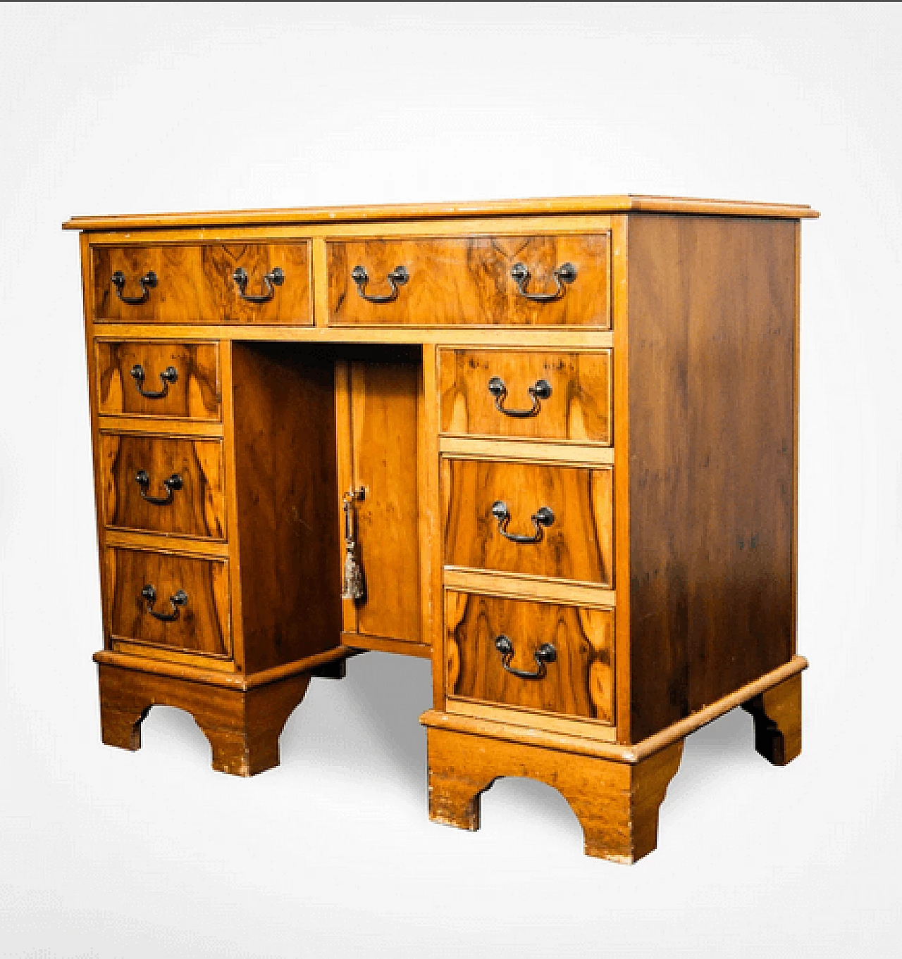 Wooden writing desk with leather top, 20th century 9