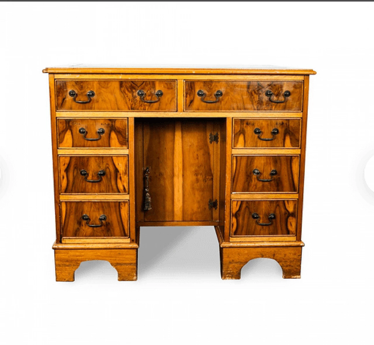 Wooden writing desk with leather top, 20th century 10