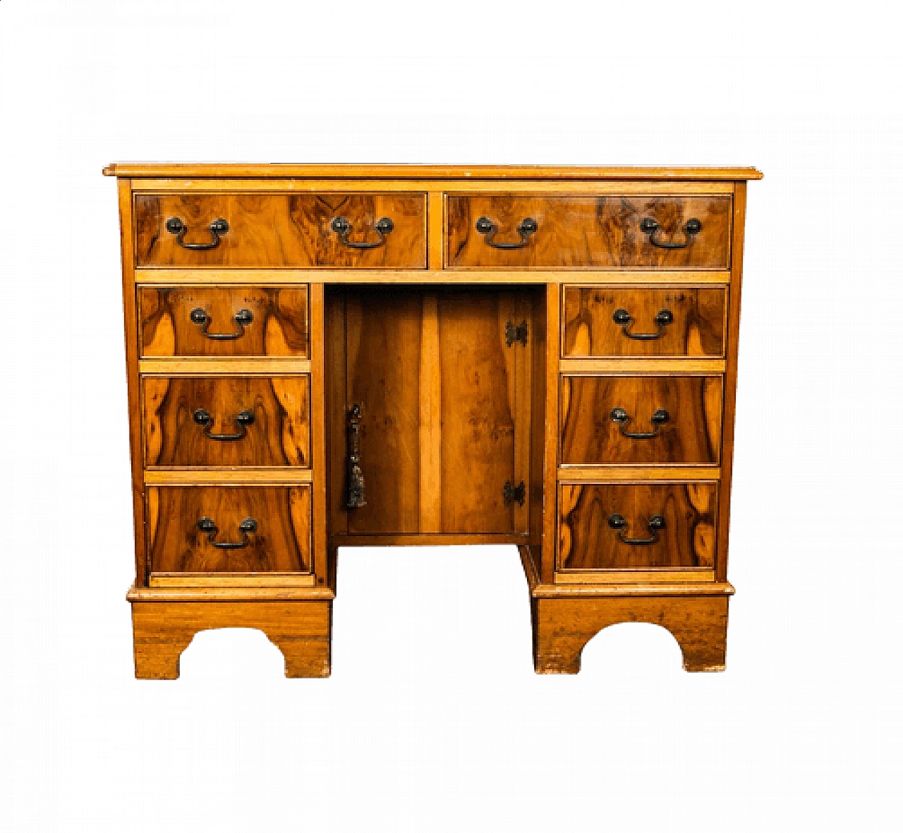 Wooden writing desk with leather top, 20th century 11