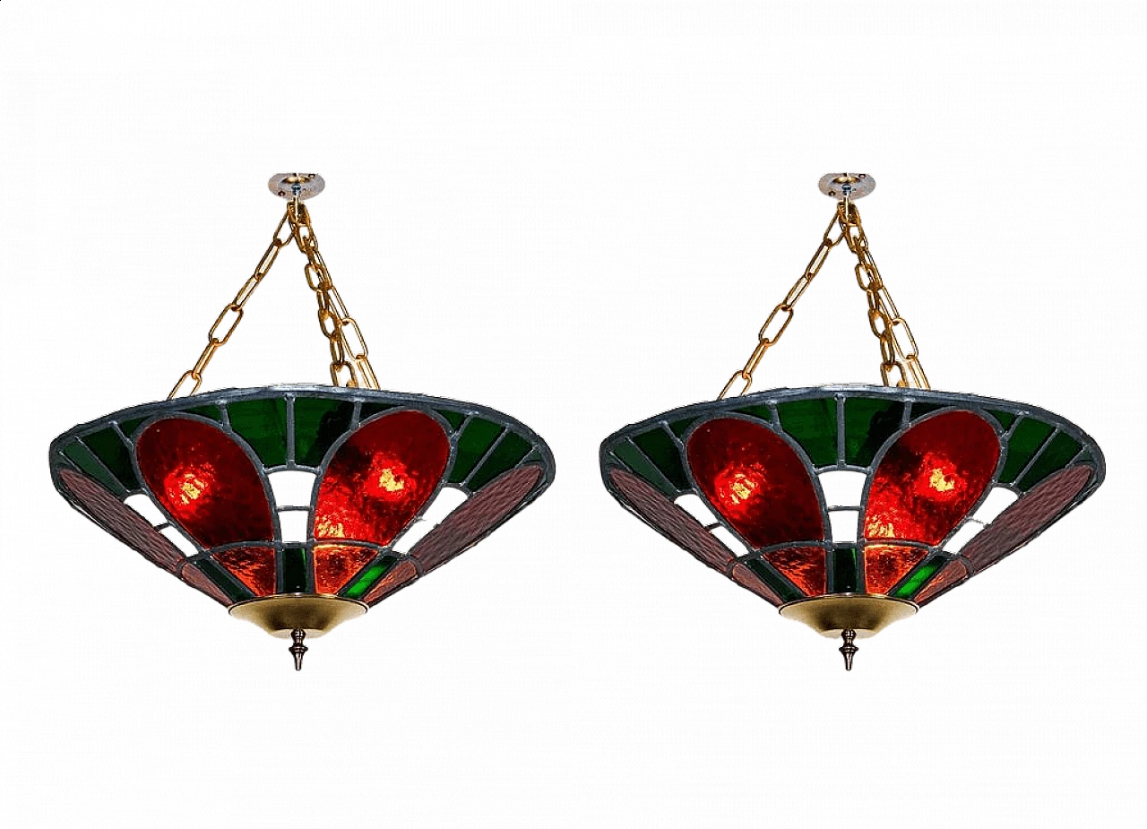 Pair of Tiffany stained glass chandeliers, 1930s 6
