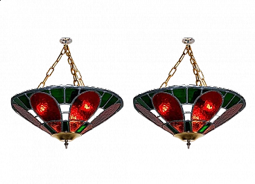 Pair of Tiffany stained glass chandeliers, 1930s