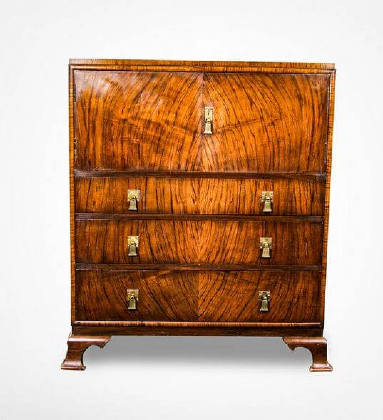 Waring & Gillow zebra mahogany tallboy chest of drawers, 1930s 1