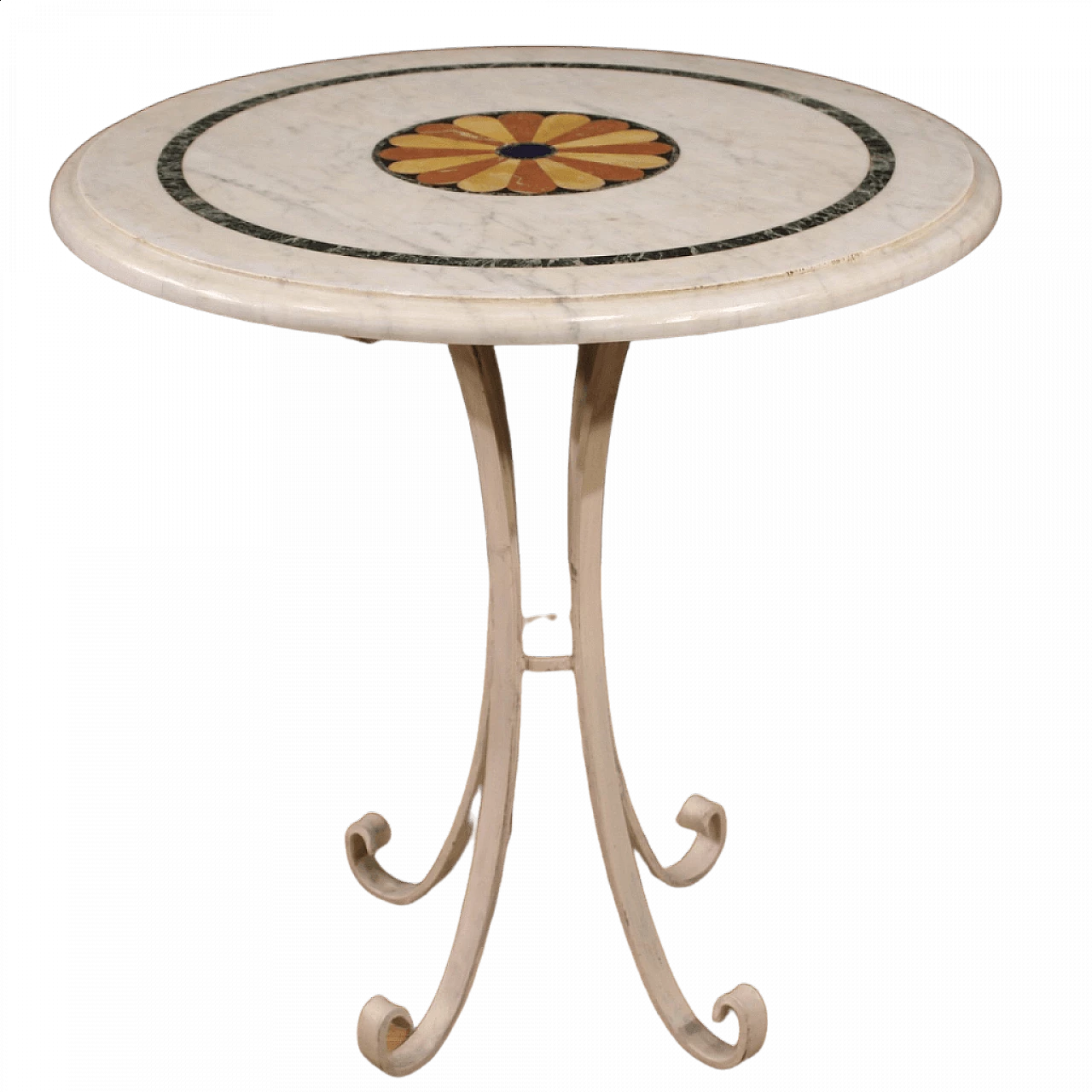 Iron coffee table with inlaid marble top, 20th century 13
