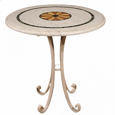 Iron coffee table with inlaid marble top, 20th century