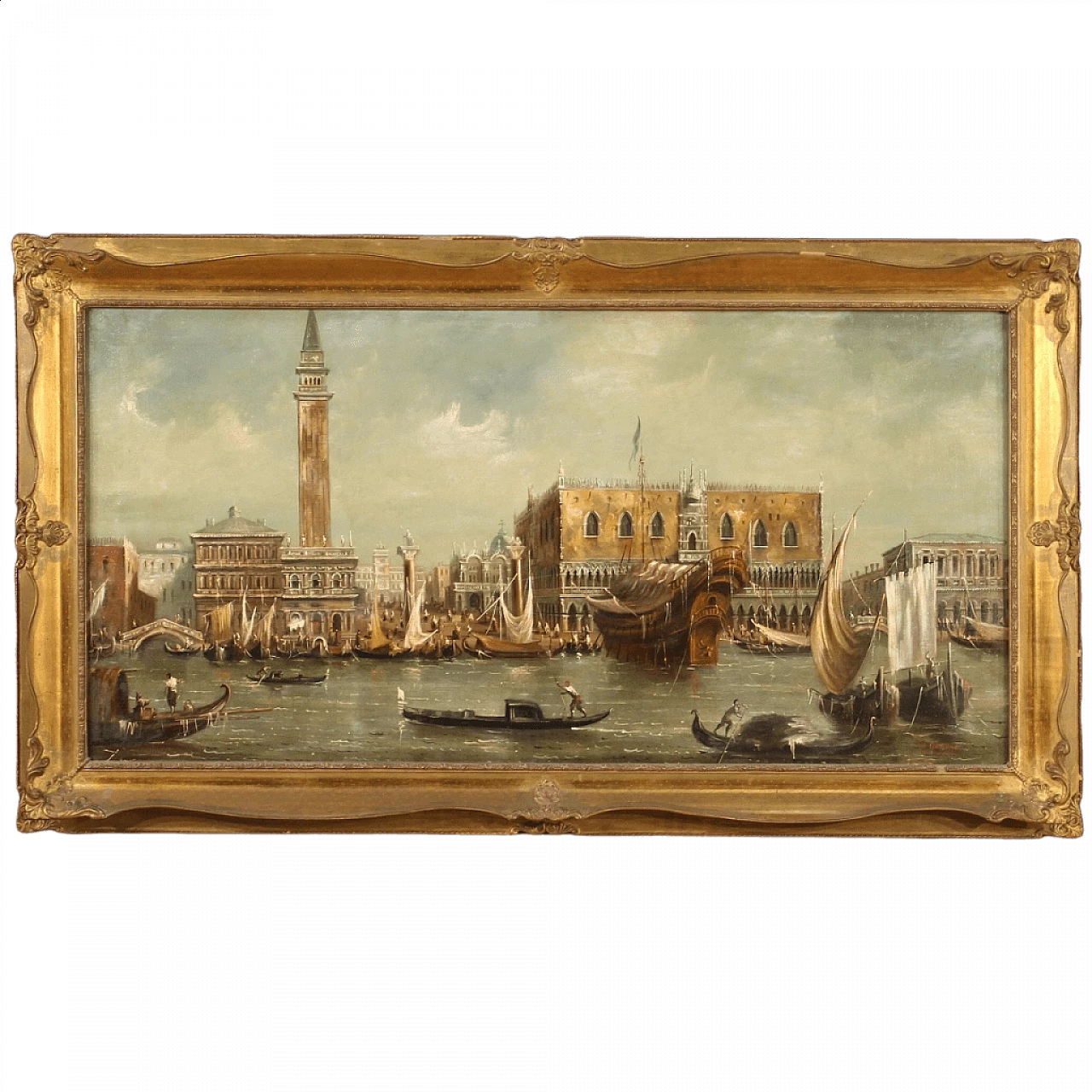 Olio su tela di veduta di Venezia firmata Guarana, anni '30 13