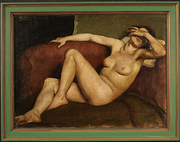 Oil on cardboard of female nude by Olga Baumhorn, 1930s