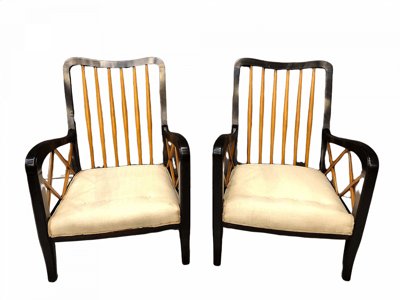 Pair of beech armchairs by Paolo Buffa, 1950s 6