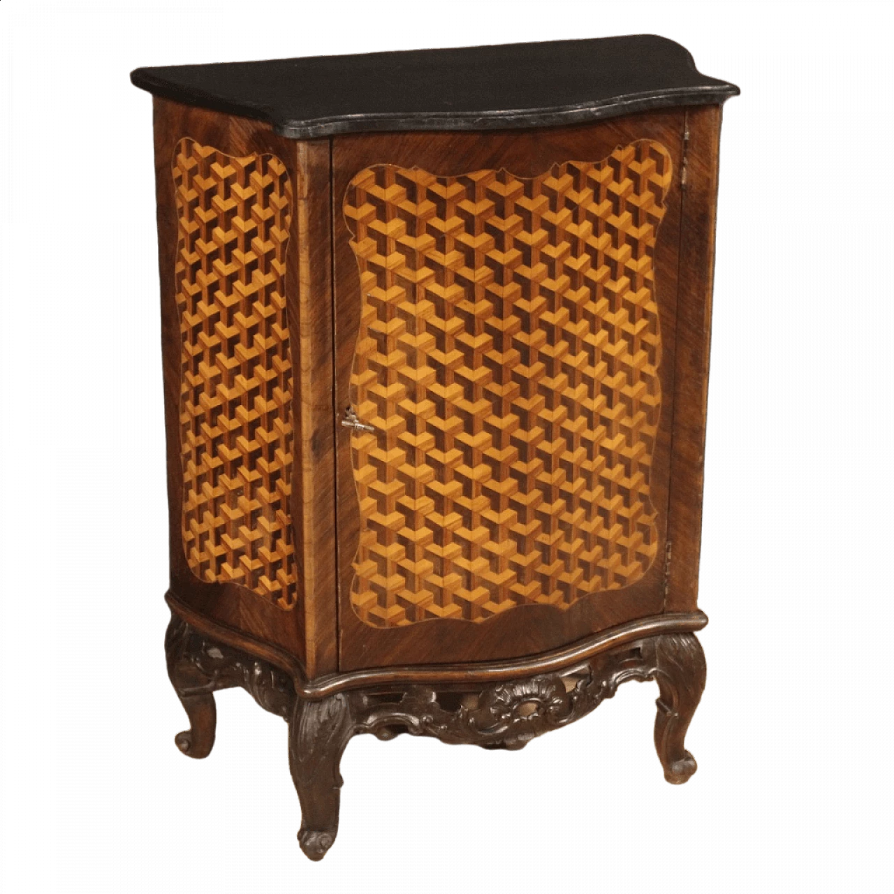 Piccola credenza in legno intarsiata, '900 13