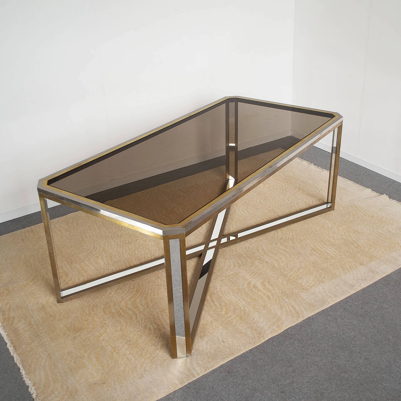 Table in steel, brass and mirror by Romeo Rega, 70s 1220267